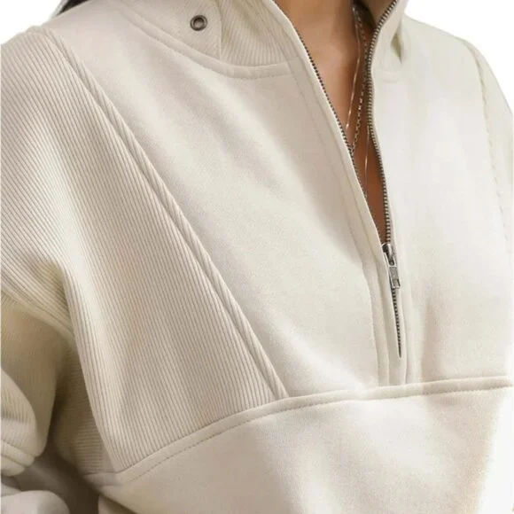JOAH BROWN Retro Half Zip Pullover NWT Off White Luxe French Terry Oversized M/L - Picture 8 of 11